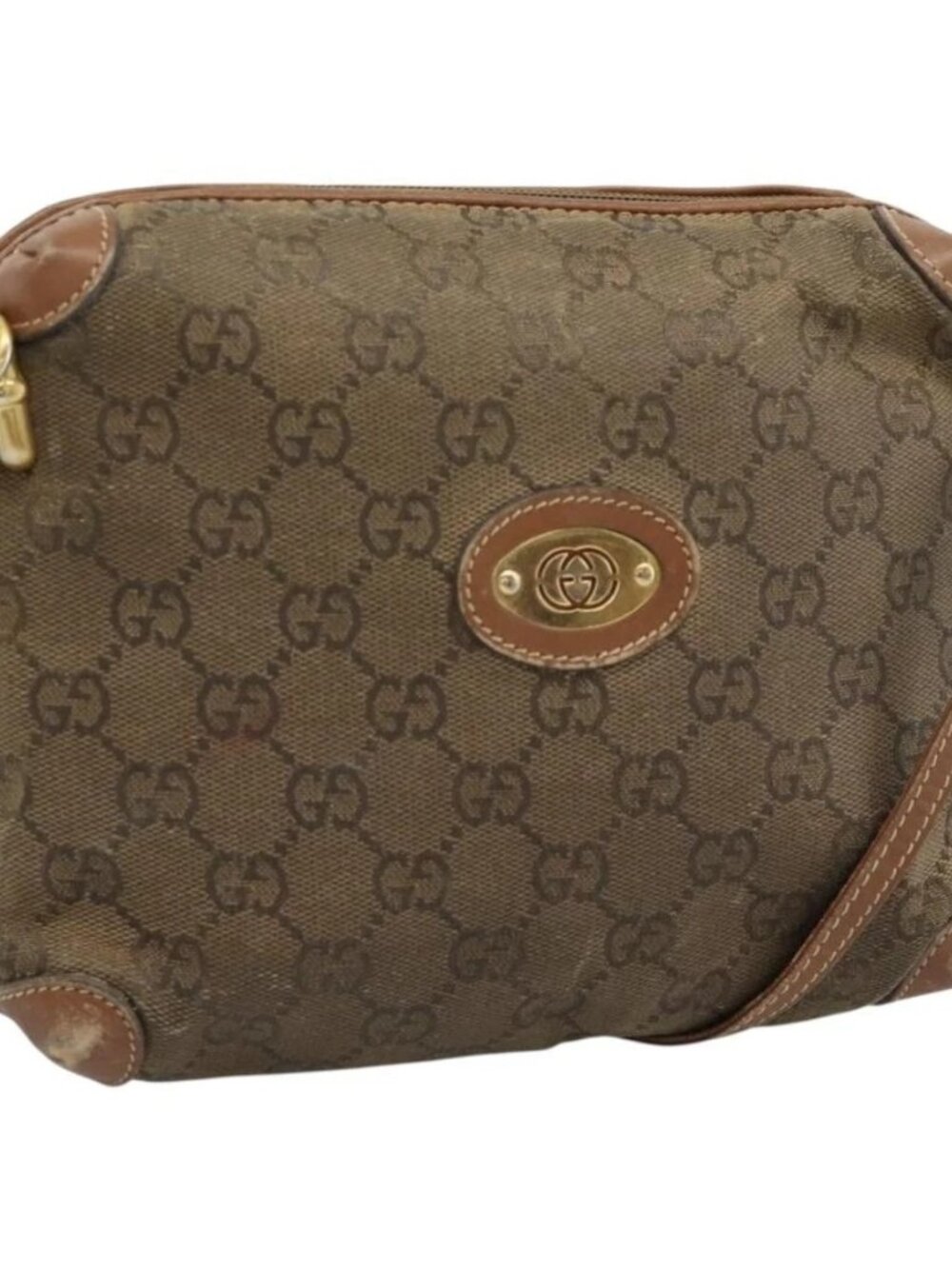 GUCCI Shoulder Bag Leather Beige Gold 007 115 4916 Auth 184510